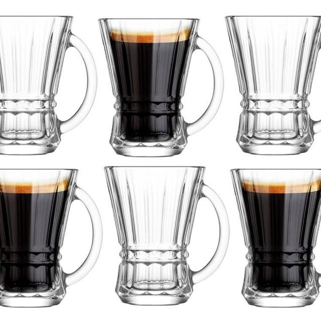 BOHEM'S Espresso Cups, 5 oz Clear Glass Coffee Mugs, Cappuccino Cups with Large Handle, Drinking Tea Glasses for hot and cold beverages, Latte, Mocha, Milk (Clear 6 Pack)