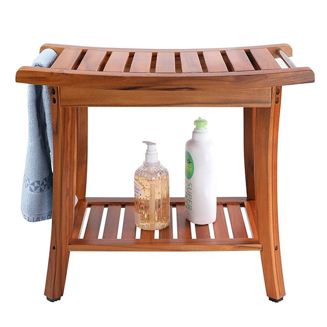 Utoplike Teak Shower Bench Seat with Handles, Portable Wooden Spa Bathing Stool with Storage Towel Shelf, 22" x 13" x 18.6",Waterproof,Perfect for Indoor and Outdoor Use