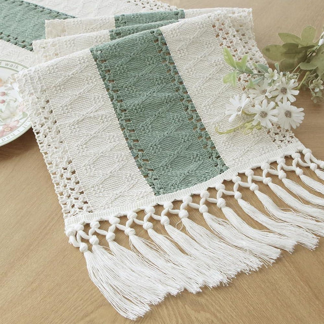 FEXIA Sage Green Table Runner 72 Inches Long Boho Macrame Table Runner for Home Decor Farmhouse Style Table Runner with Tassels for Party Bohemian Rustic Bridal Shower Dining Decor (12x72 Inches)