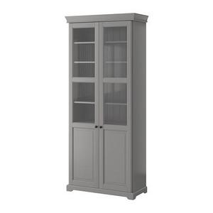 LIATORP Bookcase with glass doors, gray, 37 3/4x84 1/4 "