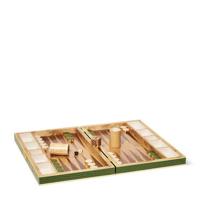 Aerin Croc Backgammon Set with Dice, Verde