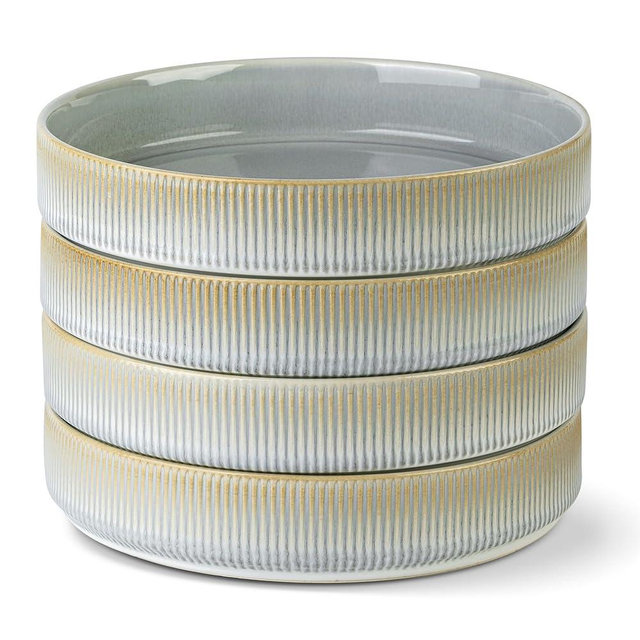 theterra 7.5'' Ceramic Pasta Bowls, Salad Bowls Set of 4, Stoneware Serving Bowls for Fruits, Noodle, Dinner, House-warming Wedding Present, Desert Sage