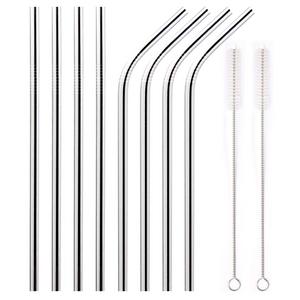 YIHONG Set of 8 Stainless Steel Metal Straws 8.5'' Reusable Drinking Straws For 20oz Tumblers Yeti 6mm Diameter(4 Straight + 4 Bent + 2 Brushes)