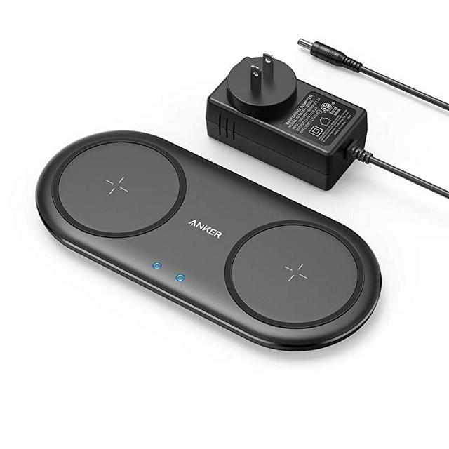 Anker Wireless Charger, PowerWave 10 Dual Pad, Qi Certified, 7.5W for iPhone 11, 11 Pro, 11 Pro Max, XS Max, XR, XS, X, 8, 8 Plus, 10W for Galaxy S20 S10 S9 S8, Note 10 Note 9, DC Adapter Included