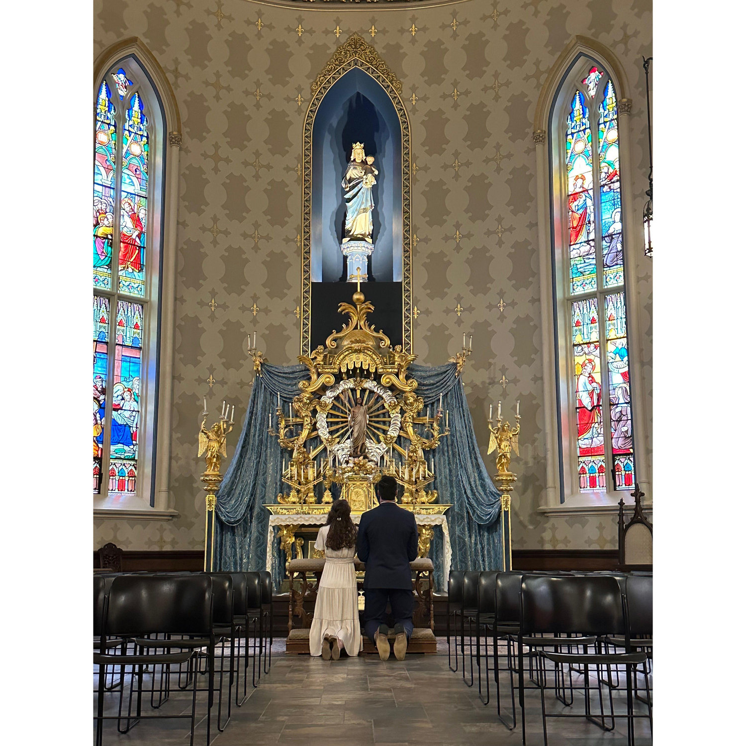 Offering flowers to Mary, thanking her for all she has done for us in our relationship, and consecrating ourselves and our engagement to her.