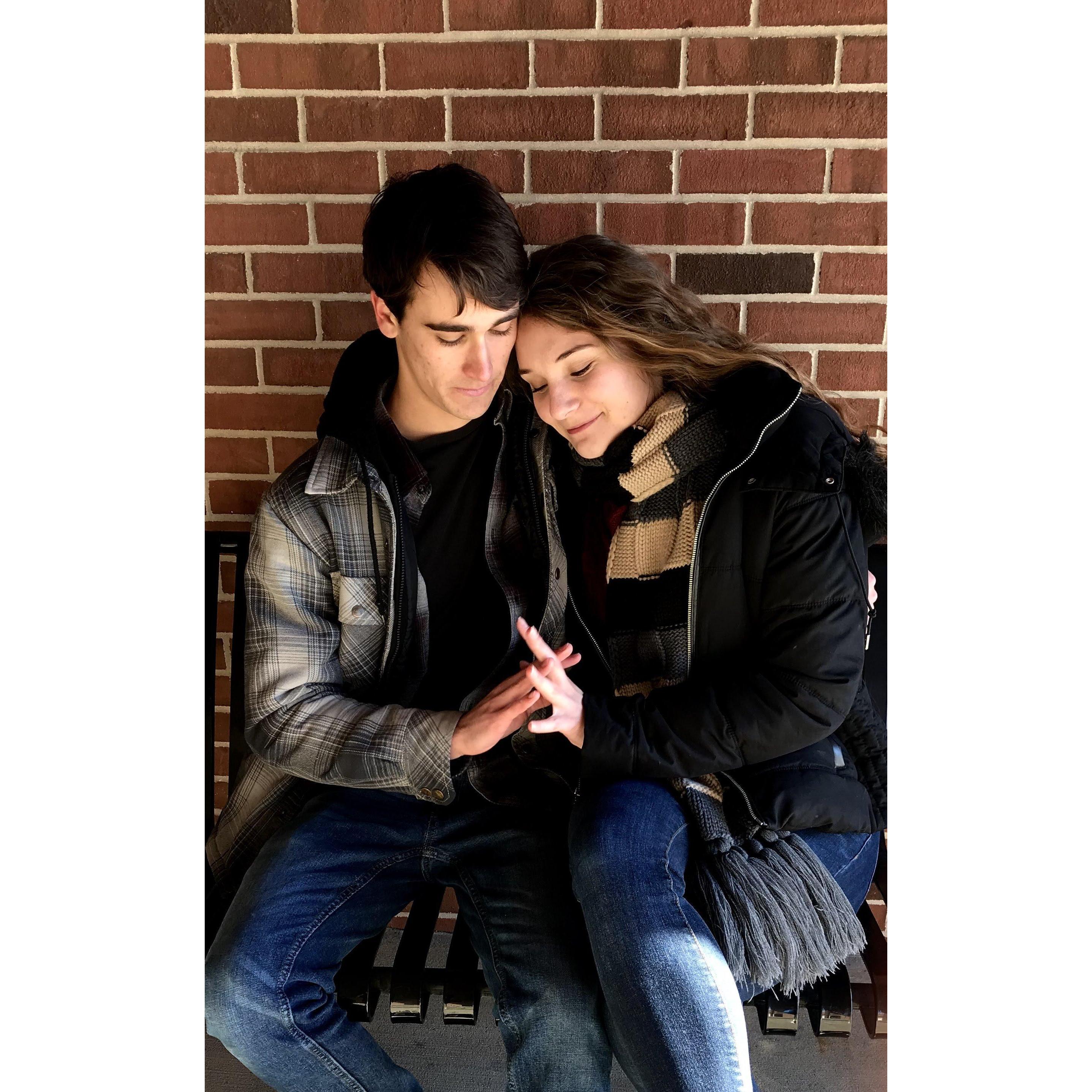 One of our favorites from a very cold day running all over campus with Hannah's roommate taking pictures after realizing two months after we started dating that we didn't have any pictures together.