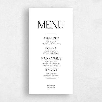 White Wedding Menu - Alvito