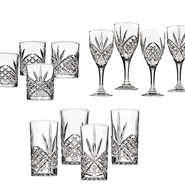 Dublin Glasses Beverage Glass Cup Set Of Four Highballs, Four Goblets, And Four DOFs by Godinger - Set of 12