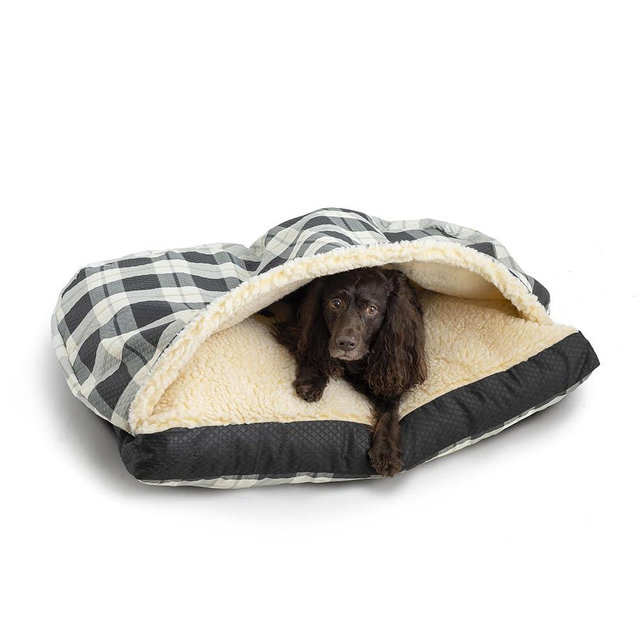 Snoozer Rectangle Cozy Cave Dog Bed - Indoor Dog Bed with Cover Cave, Covered Calming Burrow for Medium & Large Sized Pets with Blanket Attached, Enclosed, Washable Cover -Large, Barkley Black Diamond