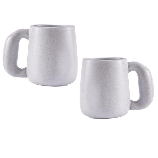 Uaral Large Coffee Mug Pottery Latte Mug Set Big Tea Cup-20oz Handmade Mugs with Jumbo Handle,Set of 2, (Light Grey)
