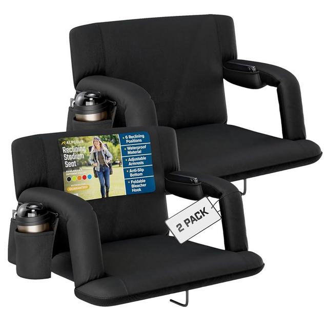Alpcour Reclining Stadium Seat – Wide Bleacher Chair with Back Support and Cushion, Armrests, Side Pockets, and Bleachers Hook – Best Stadium Seats Chairs for Camping, Kayak, & Paddle Board Backs