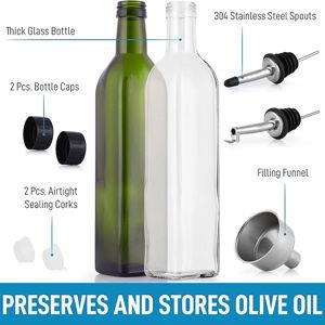 (2 pack) Clear & Green Set Zulay 17oz Olive Oil Dispenser Bottles