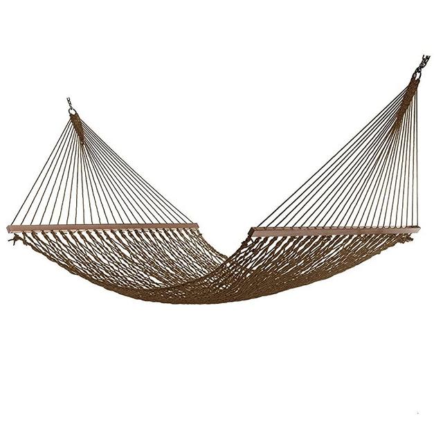 Elegant Living Large 12FT DuraCord Rope Hammock, Quick Dry Rope Hammock with Double Size Solid Wood Spreader Bar Outdoor Patio Yard Poolside Hammock, 2 Person 450 Pound Capacity (Brown)