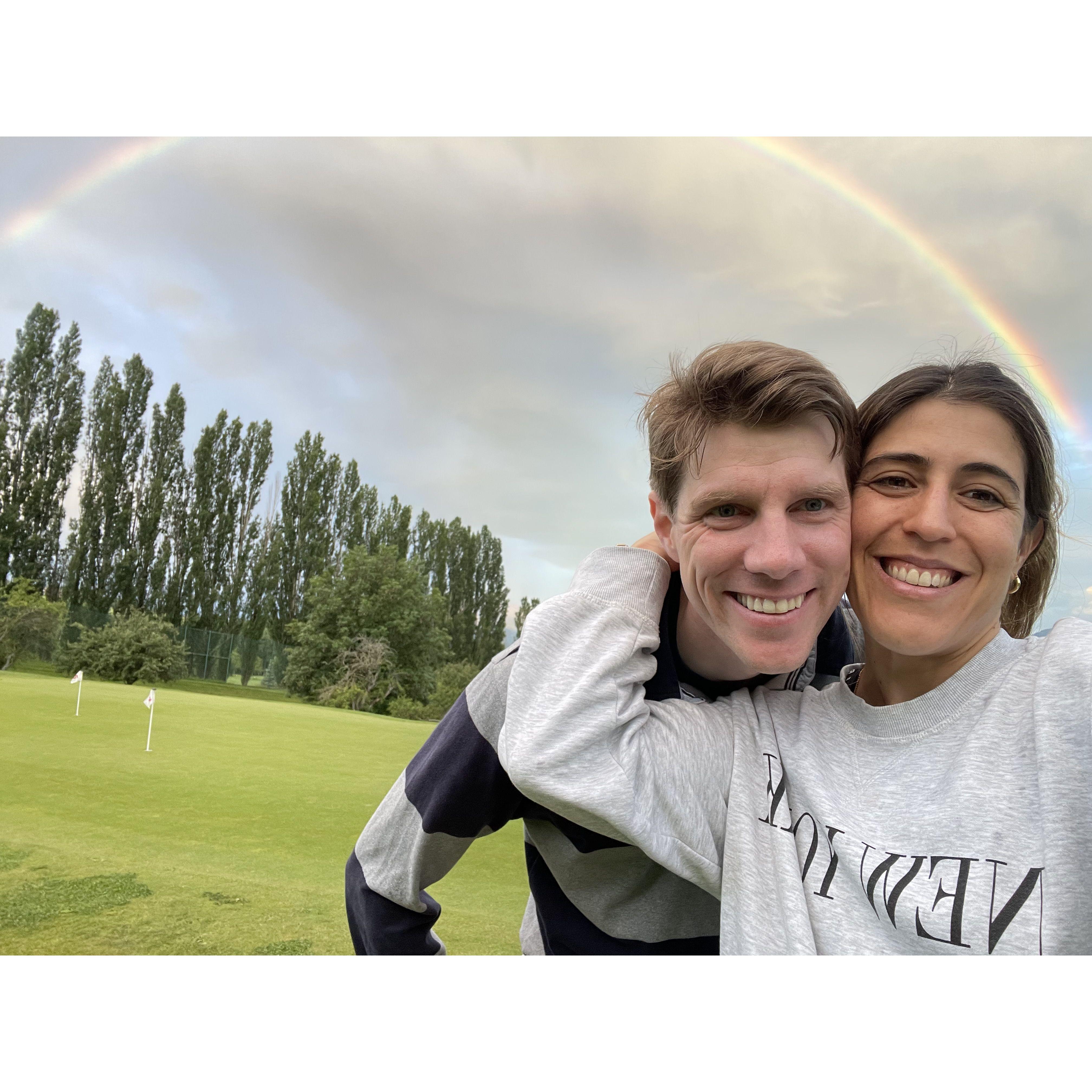 Playing golf with a full rainbow :)