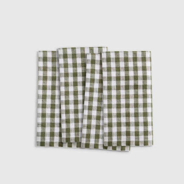 European Linen Gingham Napkins (Set of 4) - Olive