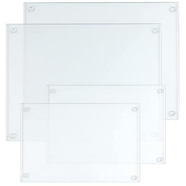 Hacaroa 4 Pack Tempered Glass Cutting Board with Rubber Feet, Rectangle Non-slip Chopping Board, Long Lasting Clear Glass Tray for Kitchen Countertop, Table, Shatter-Resistant, Heat-Resistant, 2 Size