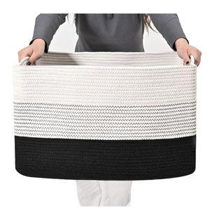 Large Blanket Basket Living Room, Rectangle Toy Storage Basket, Large Baskets for Blankets, Woven Cotton Rope Baskets for Storage, Books, Shoes, Dirty Clothes, 22”x17”x12”, Gradient Black, 75L