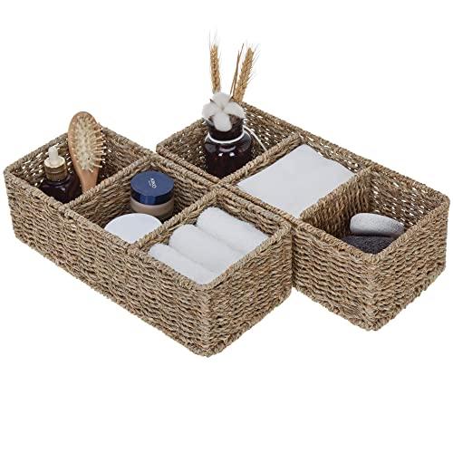 StorageWorks Seagrass Storage Baskets, Hand-Woven Open-Front Bins with, Pack