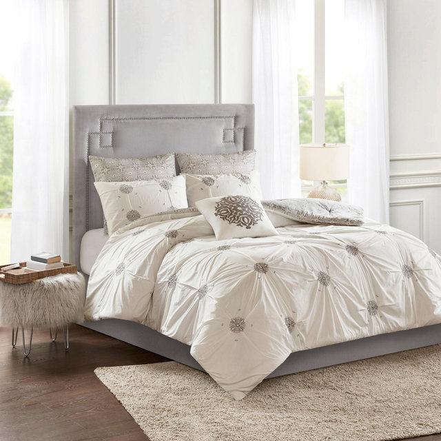 6Pcs Comforter Set, Bedding Set, Cotton Bed Comforter, Ivory, Full/Queen