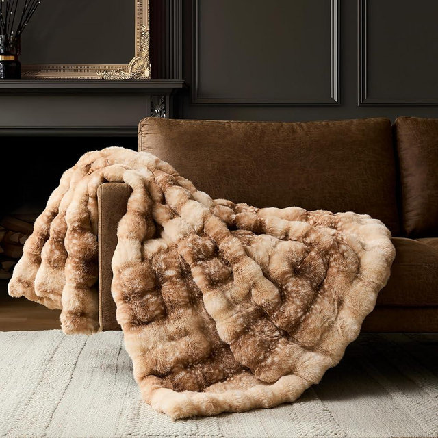 WDCOZY Deer Fawn Animal Print Bubble Throw Blanket, Luxury Faux Rabbit Fur Mink Plush Throw for Couch, Sofa and Bed, Soft Fluffy Fuzzy Cozy Blanket for Women, Thick and Warm, 60x80 inches, 950 GSM