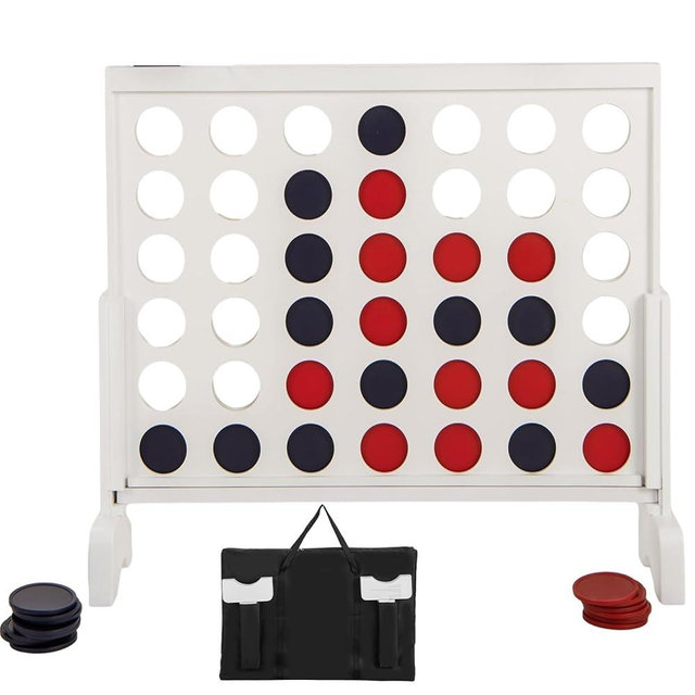 AKUSTIK Jumbo 4-to-Score Giant Game Set, Wooden Giant 4 in a Row for Kids Adults, Indoor Outdoor Party Family Connect Fun Game Toy Gift for Children with Carrying Bag (White)
