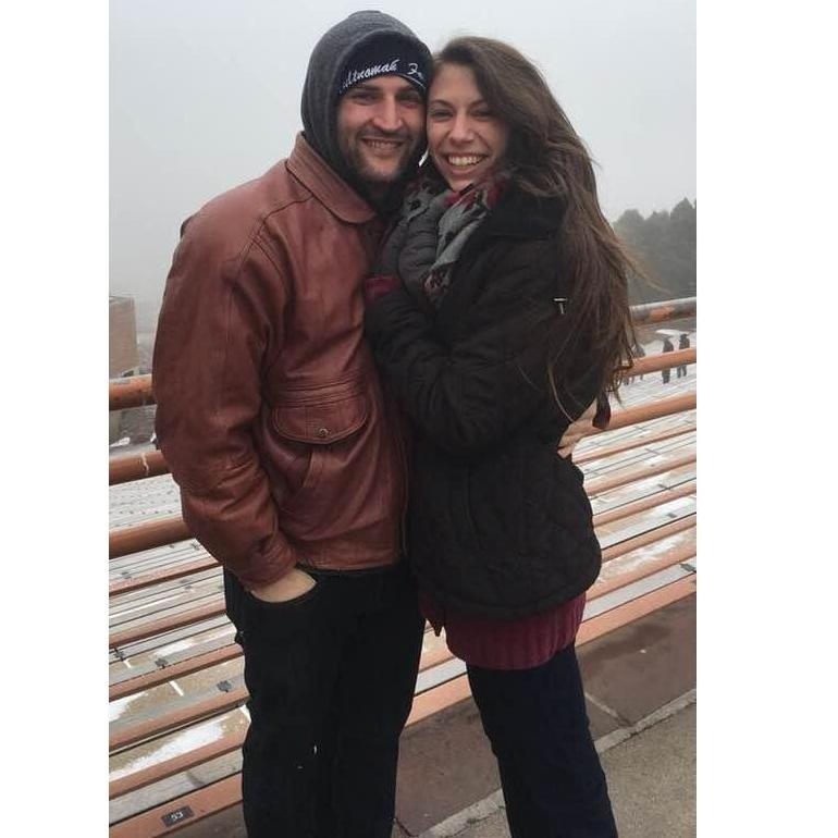 Griffin surprised Jeriann with a birthday trip to Colorado, they weren't quite prepared for the cold during this photo at Red Rocks Amphitheater.