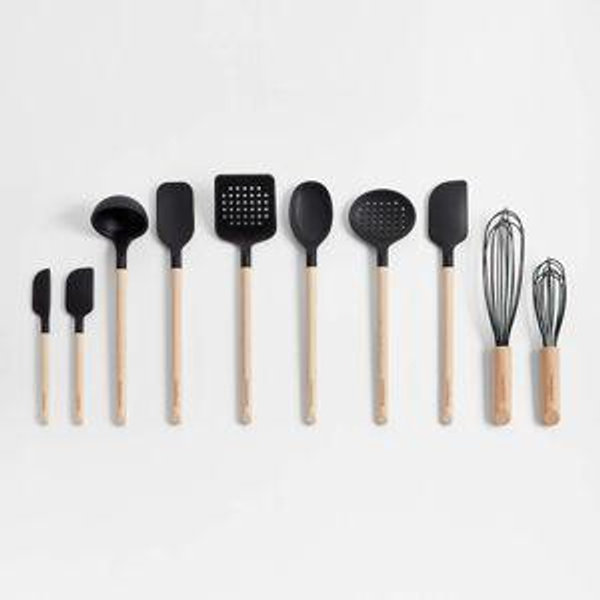 Crate & Barrel Black Silicone & Wood Utensils, Set of 10 + Reviews | Crate & Barrel