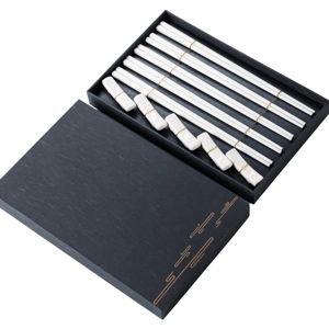 5 Pairs Ceramic Chopsticks and Rests Set, Reusable Dishwasher Safe 9.6″(White)