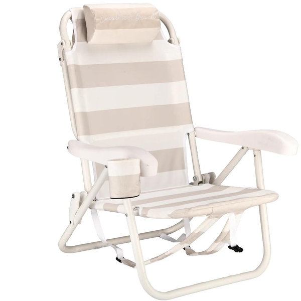 Thick Stripe Reclining Backpack Beach Chair Taupe