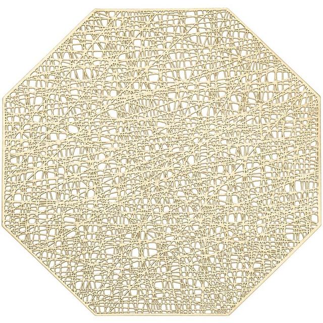 AdasBridal Gold Octagonal Placemats for Dinner Table Set of 6 Vinyl Table Mats for Table Decor Wedding Accent Centerpiece