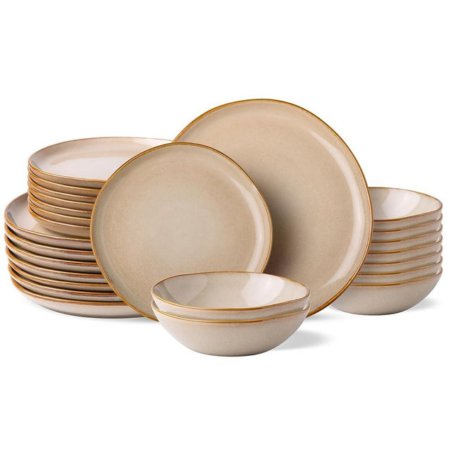 AmorArc Ceramic Dinnerware Sets,Handmade Reactive Glaze Stoneware Plates and Bowls Set,Highly Chip and Crack Resistant | Dishwasher & Microwave Safe Dishes Set,Service for 8 (24pc)