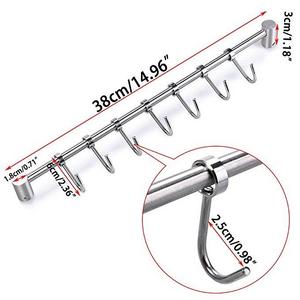 Sumnacon Pot Pan Rack with 7 Hooks, Solid Stainless Steel Rail Kitchen Cookware Utensil Pot Rack Hooks Hanger, 15 Inch Wall Mounted Heavy Duty Kitchenware Lid Towels Storage Organizer, Easy Install