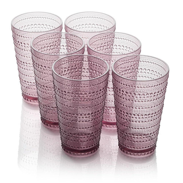 Certified International Santa Fe Plum Set of 6 Premium Acrylic Ice Tea Glass 22 oz – Unbreakable Drinkware with Textured Bubble Design, Shatterproof Tumblers for Indoor & Outdoor Use