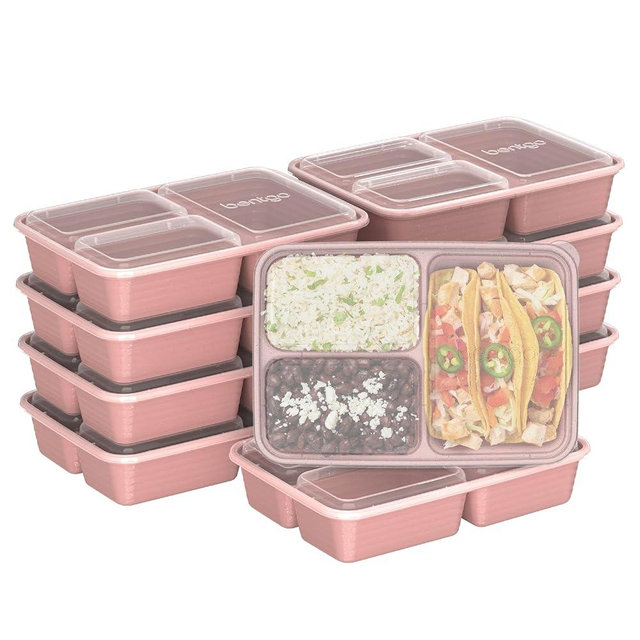 Bentgo 20-Piece Glitter Lightweight, Durable, Reusable BPA-Free 3-Compartment Containers - Microwave, Freezer, Dishwasher Safe (Glitter Garden Edition - Rosette Glitter)
