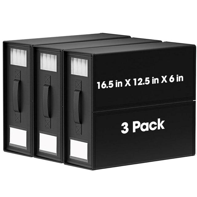 Slumber Sort SHEET ORGANIZERS - 16.5"x12.5"x6" Linen Closet Organizers And Storage - King/Queen/Twin Comforter Or Blanket Storage & Closet Storage - Extra Large Bedding Storage (Black, 3 Pack)