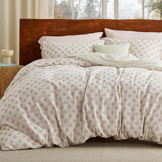 Bedsure Cotton Duvet Cover King Size - Boho Textured Floral Jacquard Duvet Cover Set, Soft and Breathable Bedding Set for All Seasons (Oatmeal, King, 104"x90")