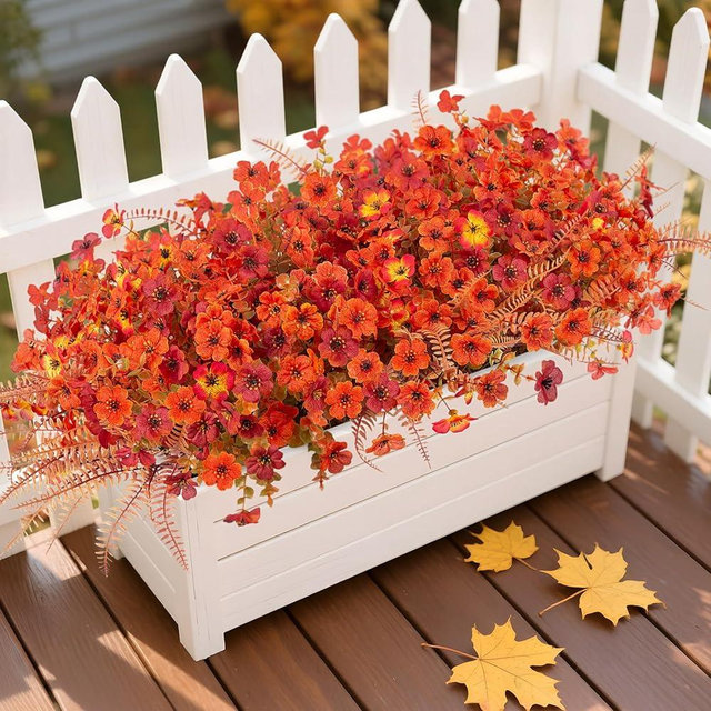 12 Bundles Fake Mums Fall Flowers Artificial for Outdoors Decoration Artificial Mums Faux Plants Daisy for Outdoor Outside Planters UV Resistant Violets for Fall Decor Home Porch Door Front Patio Yard
