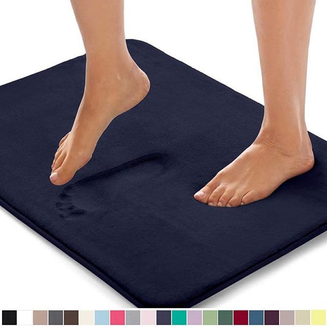 Gorilla Grip Original Thick Memory Foam Bath Rug, 24x17, Cushioned, Soft Floor Mats, Absorbent Premium Bathroom Mat Rugs, Machine Washable, Luxury Plush Comfortable Carpet for Bath Room, Navy Blue