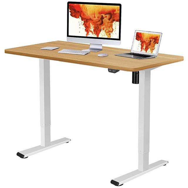 Flexispot EC1 Electric Adjustable Height Standing Desk 48 x 30 Inches Whole Piece Board Sit Stand Desk Base Home Office Computer Table Stand up Desk Classic(White Frame + 48 in Maple Top)