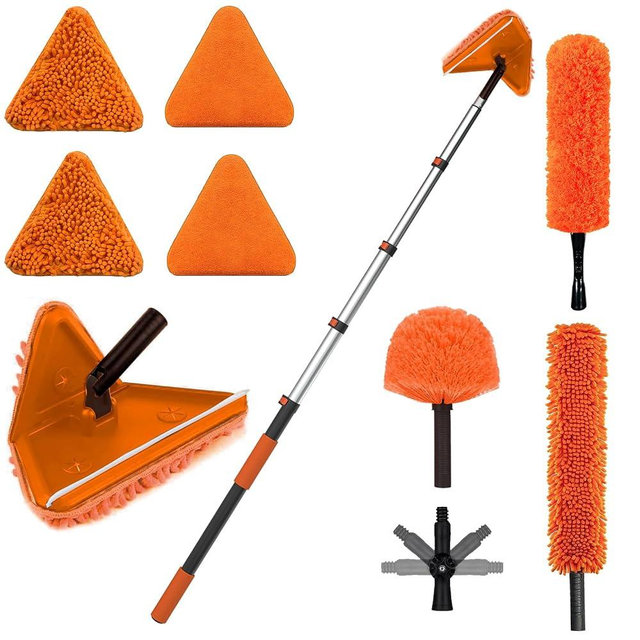 LAANPOLE 20FT Reach Dusters for Cleaning, Ceiling Fan Cleaner Duster with Extension Pole, Wall and Baseboard Cleaner Mop with Handle for Window Cobweb Fan Blade and High Ceiling