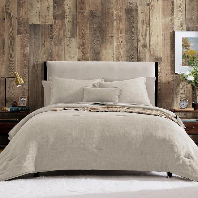 Geniospin King Comforter Set - 7 Pieces Comforter King Size, Soft Solid Bedding Set for All Season, Textured Bed in a Bag with Flat Sheet and Fitted Sheet, Pillowcases & Shams (Ivory, 102''x90'')