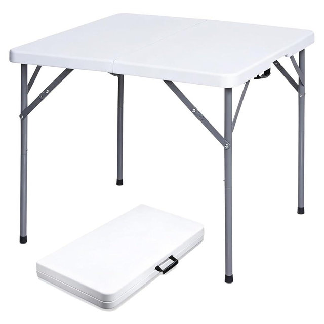 Lakhow 34" Square Folding Table with Resin Top, Plastic Folding Card Table with Collapsible Legs for Adults Indoor Outdoor Use, White