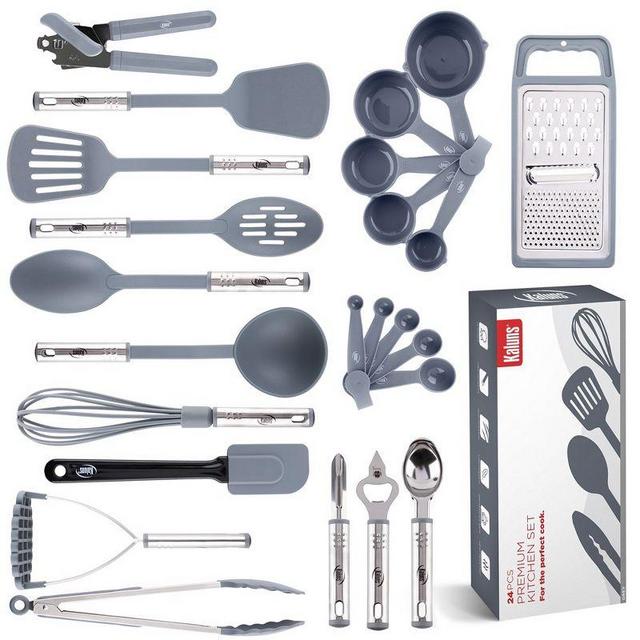 Kaluns Kitchen Utensils Set, 24 Piece Nylon and Stainless Steel Cooking Utensils, Dishwasher Safe and Heat Resistant Kitchen Tools