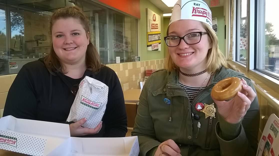 Stephanie and her sister Samantha at Krispy Kreme