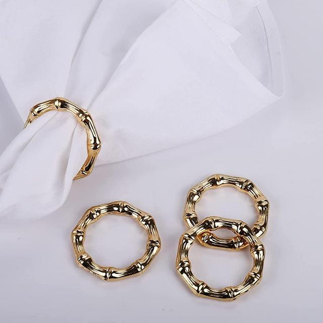 LogHog Alloy Bamboo Napkin Rings Set of 4, Handmade Elegant Napkin Holder Rings Home Table Setting for Wedding, Farmhouse, Banquet, Christmas, Birthday, Thanksgiving, Picnics, Daily Decor (Golden)