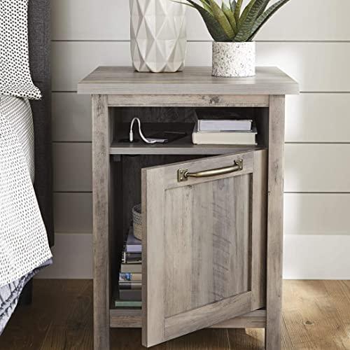 Better Homes & Gardens Modern Farmhouse End Table Nightstand with USB, Rustic Gray Finish