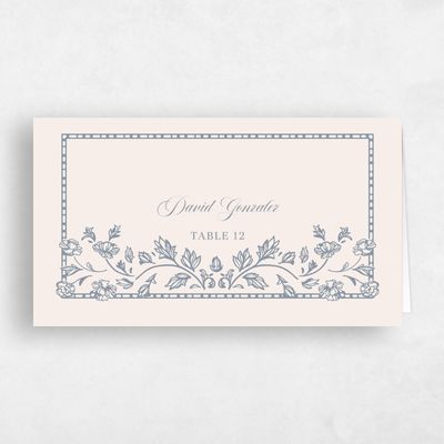 Periwinkle Gray, Grey Wedding Place Card - Elysia