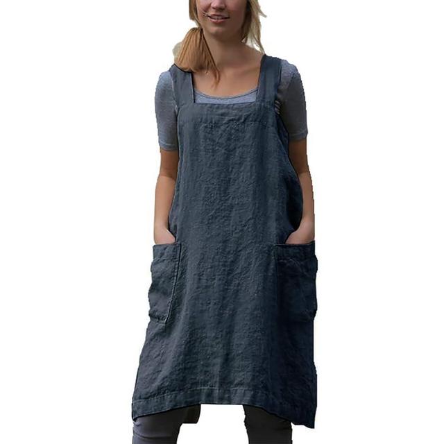 VLZUFE Cotton Linen Apron for women Cross Back Apron Pinafore Dress for Baking Cooking Gardening Work