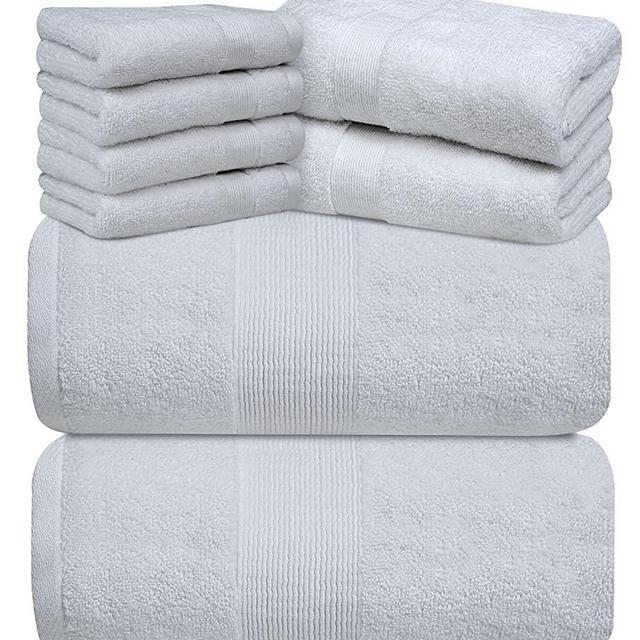 Resort Collection Cotton Towel Set - 2 Bath Towels, 2 Hand Towels and 4 Washcloths. (8-Piece, White)
