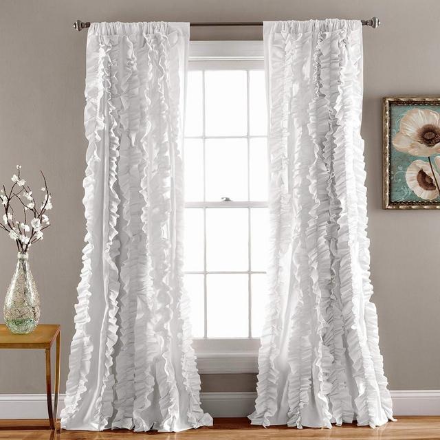 Lush Decor Belle Vintage Chic Window Curtain Panel for Living, Dining Room, Bedroom (Single Curtain), 54"W x 84"L, White